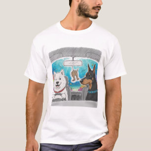 Camiseta Cães Dirigindo Debaixo d'Água - Arte Surrealista C