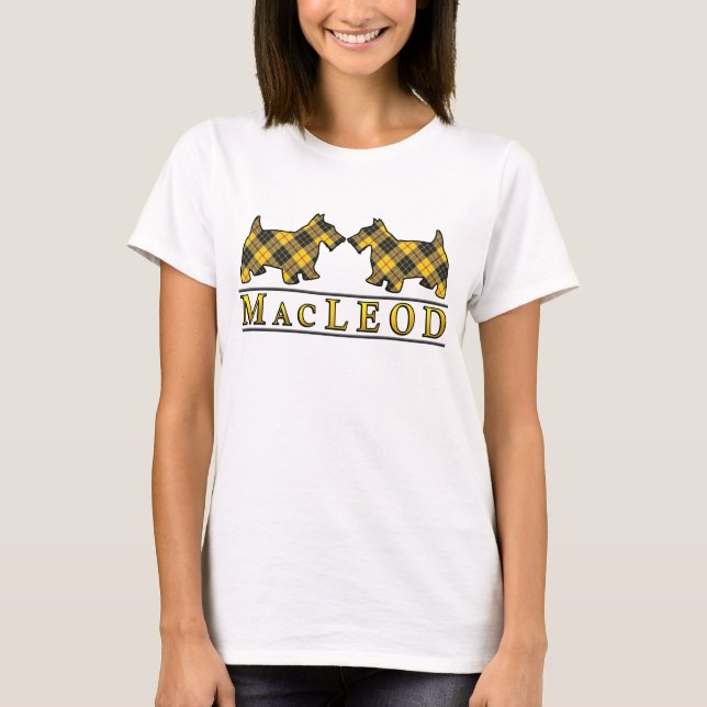 Camiseta Cães do Scottie do Tartan de MacLeod do clã (Frente)