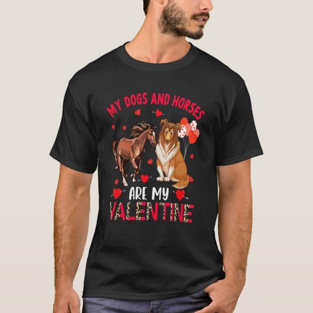 Camiseta Cães E Cavalos São Meu Sheltie De Valentine Com Fa (Frente)