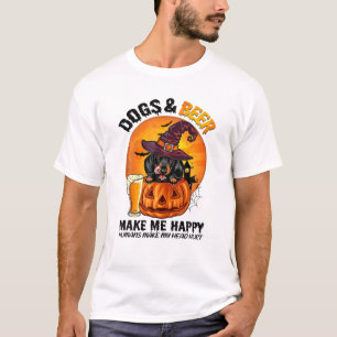 Camiseta Cães E Cerveja Me Fazem Feliz Halloween Dachshund
