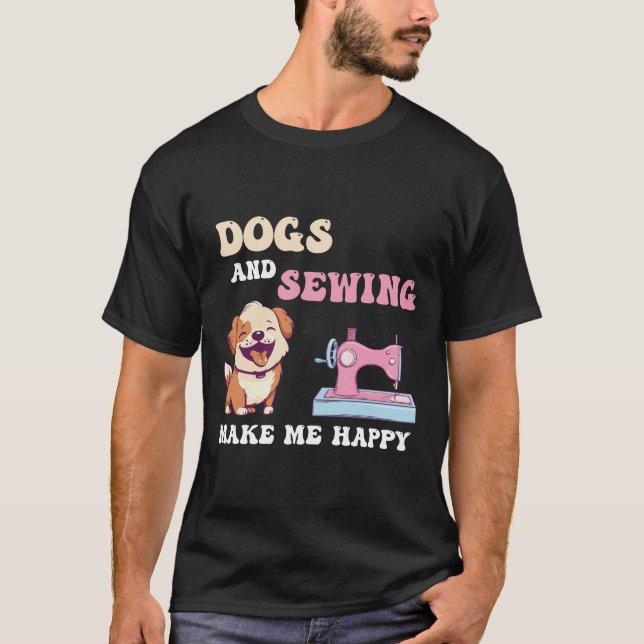 Camiseta Cães E Costura Me Fazem Feliz (Frente)