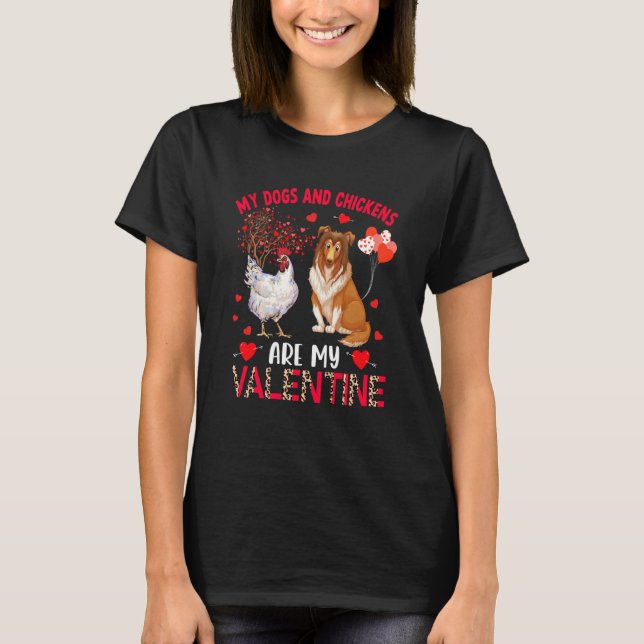 Camiseta Cães E Galinhas São Meu Sheltie De Valentine Com C (Frente)
