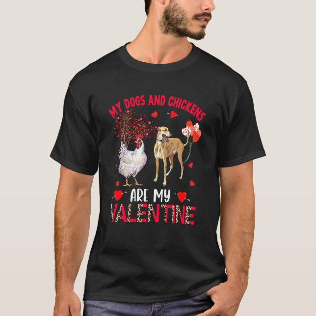 Camiseta Cães E Galinhas São Meu Whippet De Valentim Com C (Frente)
