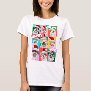 Camiseta Cães e Gatos com Barba de Papai Noel
