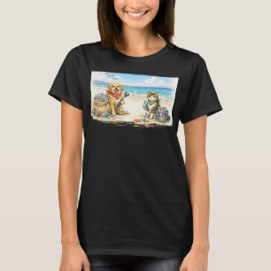 Camiseta Cães e gatos limpam a praia de plástico para branc