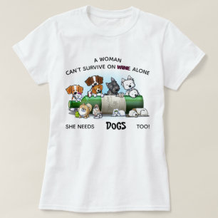 Camiseta CÃES e VINHO das mulheres de KiniArt
