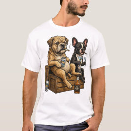 Camiseta Cães Engraçados Bebendo Cerveja e Uísque Gráfico R