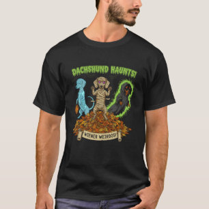 Camiseta Cães Fantasmas Dachshund Halloween Outono Folha Ha
