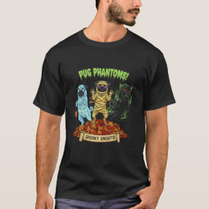 Camiseta Cães Fantasmas Pug Halloween Outono Folha Hallowee