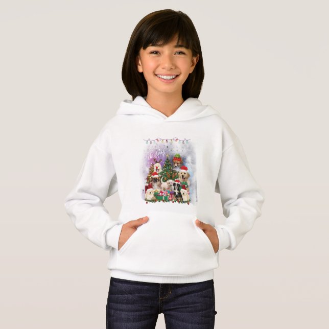 Camiseta Cães Feliz Natal Luz (Frente Completa)