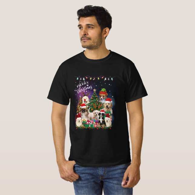 Camiseta Cães Feliz Natal Luz (Frente Completa)
