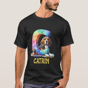 Camiseta Cães Fofos Carta Nome Catrin Cachorro Arco-íris