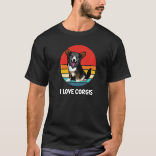 Camiseta Cães Fofos Eu Amo Welsh Corgis Pôr do Sol Vintage 