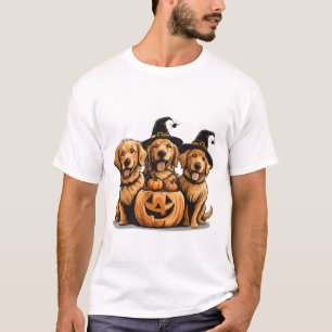 Camiseta Cães Golden Retriever de Halloween com Abóbora de