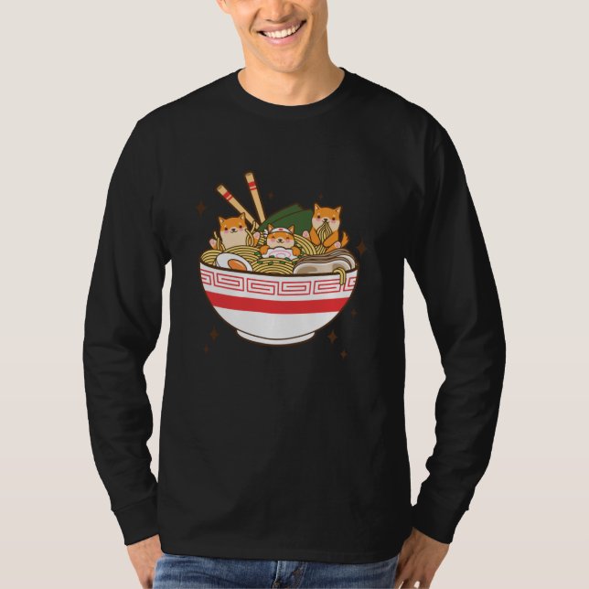 Camiseta Cães Kawaii comendo Ramen (Frente)