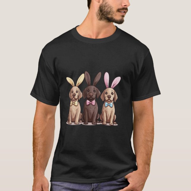 Camiseta Cães Labrador Retriever de Páscoa Orelhas de Coelh (Frente)