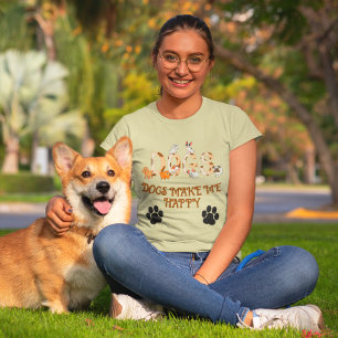 Camiseta Cães Me Fazem Feliz Amante de Animais Casual 