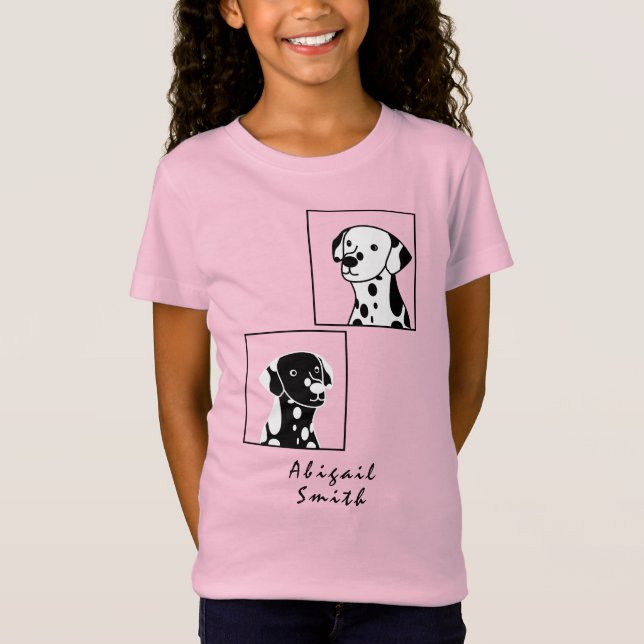 CAMISETA CÃES NEGROS E BRANCOS ENQUADRADOS COM TEXTO (Frente)