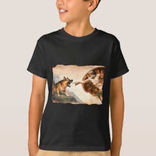 Camiseta Cães pastor alemão deus mão de deus paródia divina