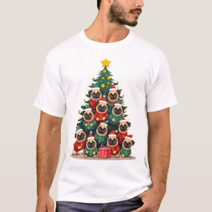 Camiseta Cães Pug Árvore de Natal Natal Bonito (2)