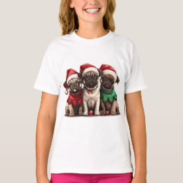 Camiseta Cães Pug de Natal
