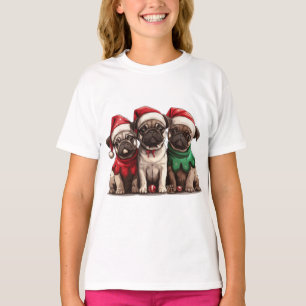 Camiseta Cães Pug de Natal