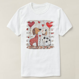 Camiseta Cães Românticos com Balões em Forma de Coração