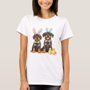 Camiseta Cães Rottweiler de Páscoa com Orelhas de Coelho