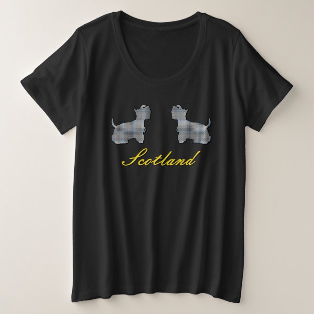 Camiseta Cães Scottie com Tartan Escocês Gladstone (Frente do Design)