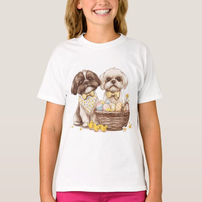 Camiseta Cães Shih Tzu de Páscoa (Frente)
