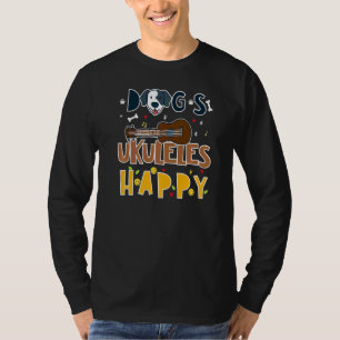 Camiseta Cães Ukuleles Happy Dog Loving Ukulele Guitar Play
