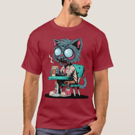 Camiseta Café Adorando Gato Zombie