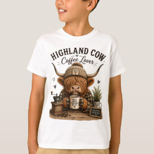 Camiseta Café Amante Vaca das Terras Altas Estética Vintage