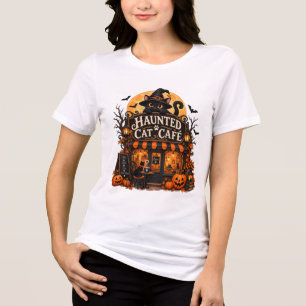 Camiseta Café Assombrado de Gatos Gato Preto Halloween Sini