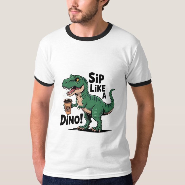 Camiseta café bebendo dinossauro (Frente)