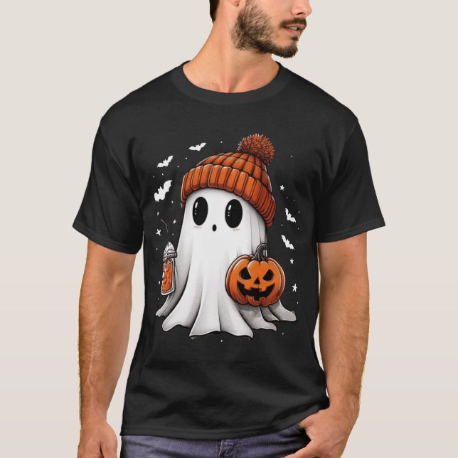 Camiseta Café Bebendo Fantasma Café Halloween Ghost (Frente)