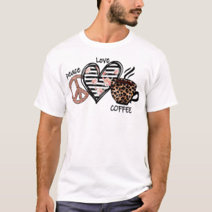 Camiseta Café Bebida Natal Leopard Heart Pa