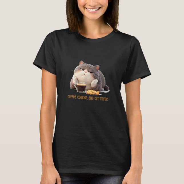 Camiseta Café, Biscoito e Design Aconchegante de Atitude Fe (Frente)