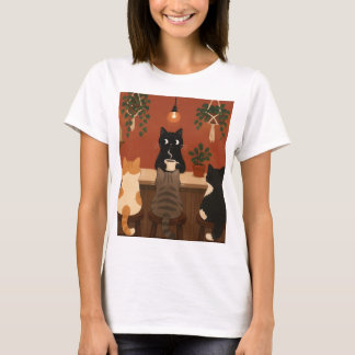 Camiseta Café Botânico de Gatos Aconchegantes Barista Gatin