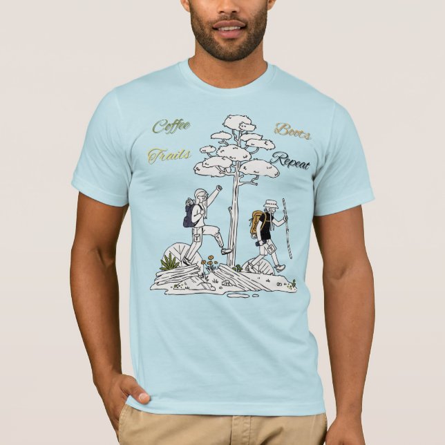 Camiseta Café, Botas, Trilhos, Repetir - A Vida do Hiker (Frente)