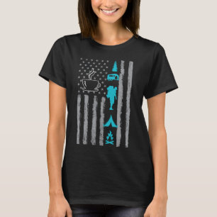 Camiseta café camping- Bandeira Americana Vintage EUA para 
