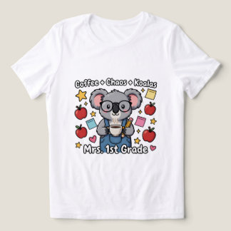 Camiseta Café Caótico com Coala Fofo Professora do 1º Ano P