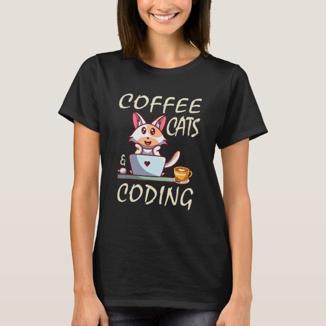 Camiseta Café Cats e Codificador Programador (Frente)