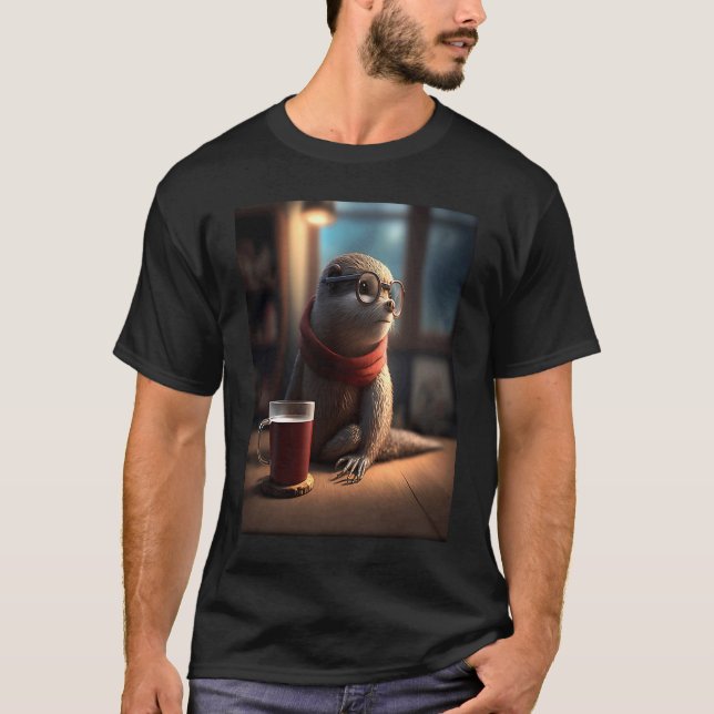 Camiseta Café com Bebendo externo com Nerd 1 (Frente)