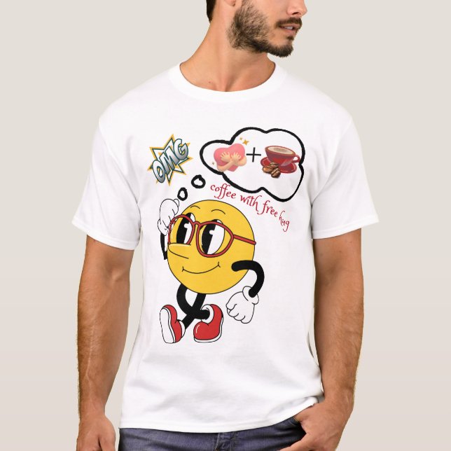 Camiseta ☕ Café Com 🤗 De Abraço Gratuito | Emoji Gritante (Frente)
