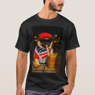 Camiseta Café com leite vida noturna pug cachorro menino me