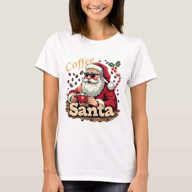 Camiseta Café com Papais noeis no Teto de Natal (Frente)