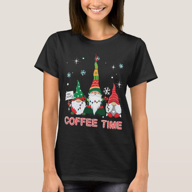 Camiseta Café com Três Gnomos Feliz Cos De Natal (Frente)