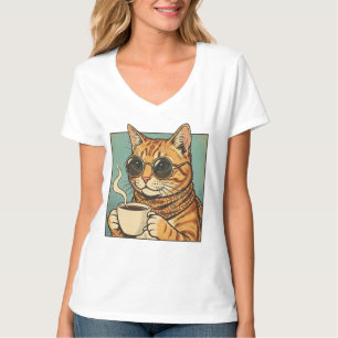 Camiseta Café Cool Cat Design Retro para Amantes de Gatos