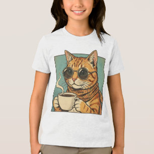 Camiseta Café Cool Cat Design Retro para Amantes de Gatos